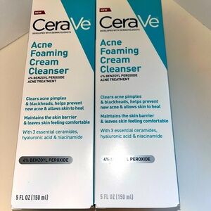 CeraVe Acne Foaming Cream Wash with 10% Benzoyl Peroxide 5 fl oz (2 pack)